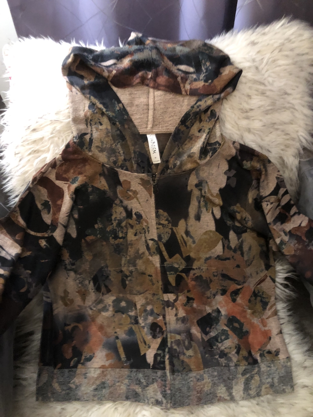 Cubism Los Angeles Abstract Watercolor Zip-Up Hoodie Jacket - Size M